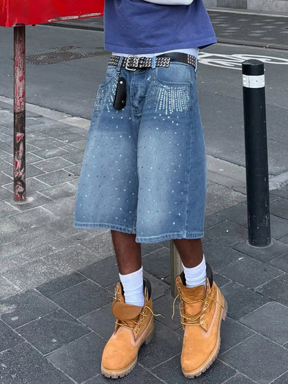 Men's Loose Knee Length Denim Style Shorts with Mid Rise Casual Everyday Comfort