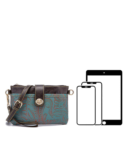 Floral Embossed Crossbody Satchel Bag with Multi Compartment Storage Design