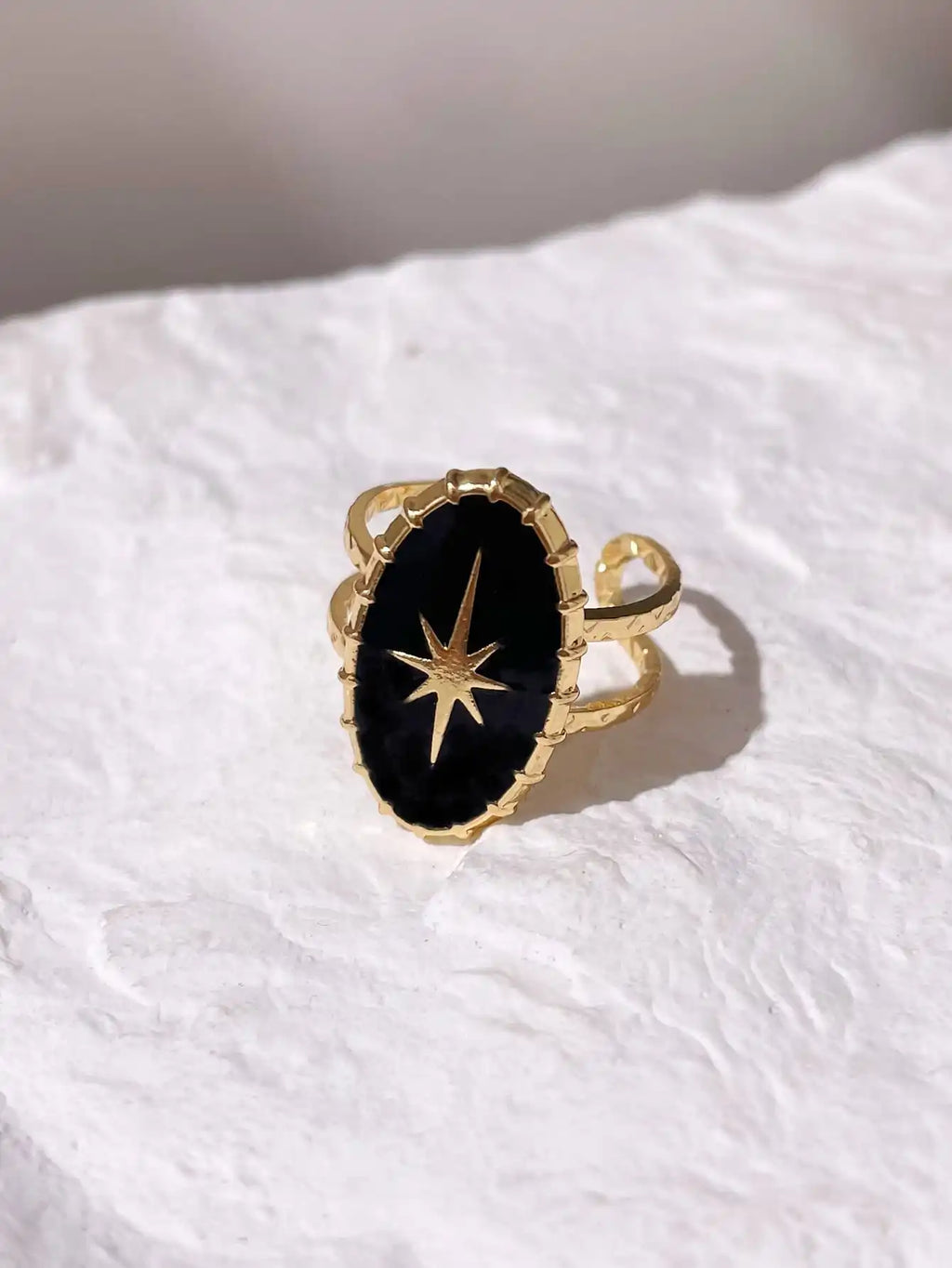Celestial Oval Cuff Ring with Gothic Star Inspired Statement Design