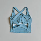 High-Coverage Sports Bra with Architectural Criss-Cross Strappy Back