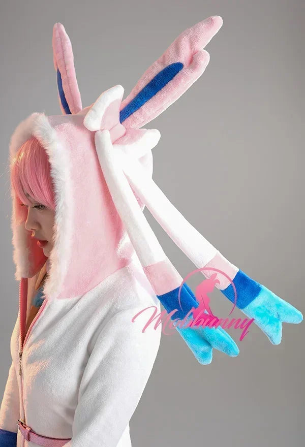 Women's Hooded Velvet Romper with Bunny Ear Hood, Front Zipper and Coordinated Accessories