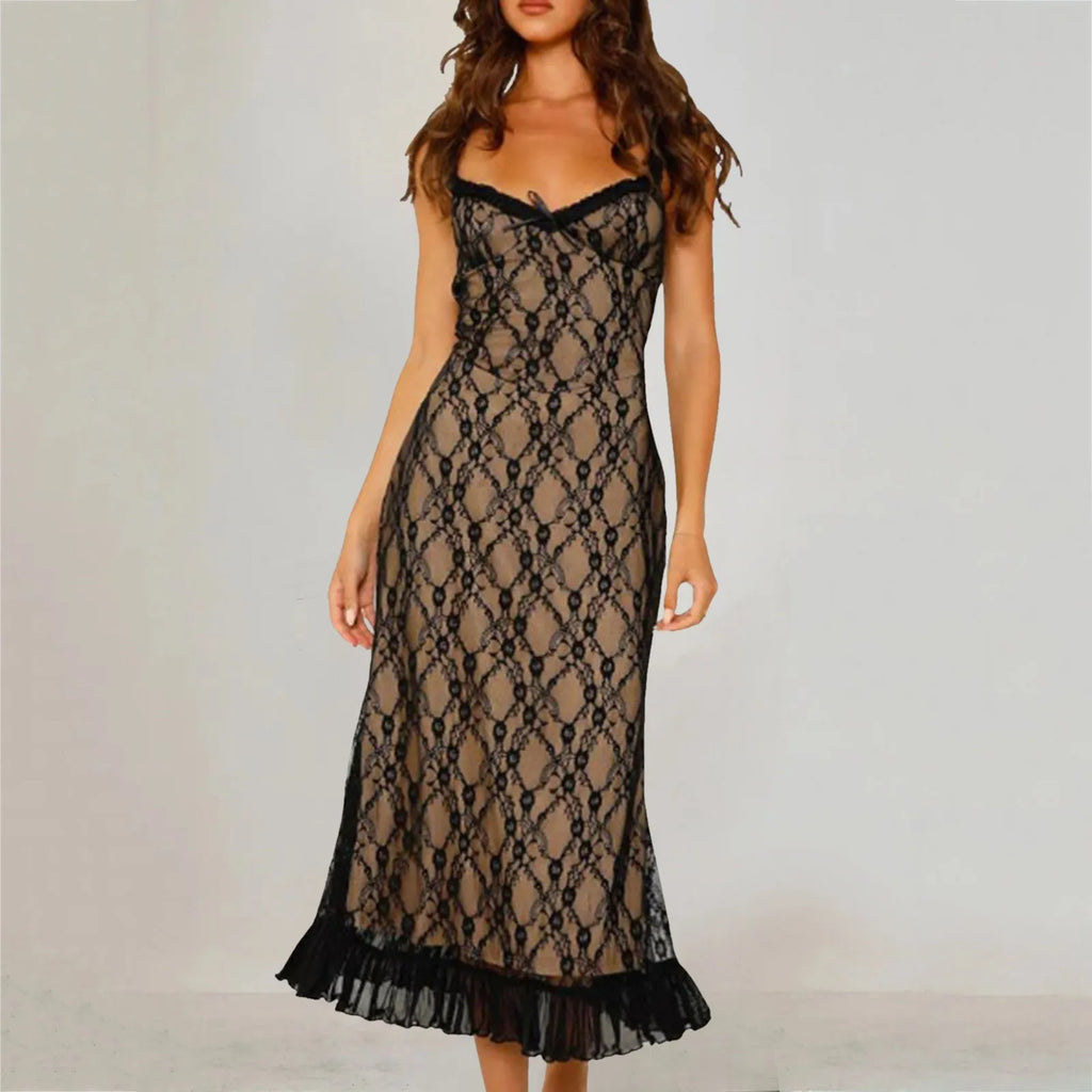 Lace Trim Slip Maxi Dress With Soft Flowing Silhouette