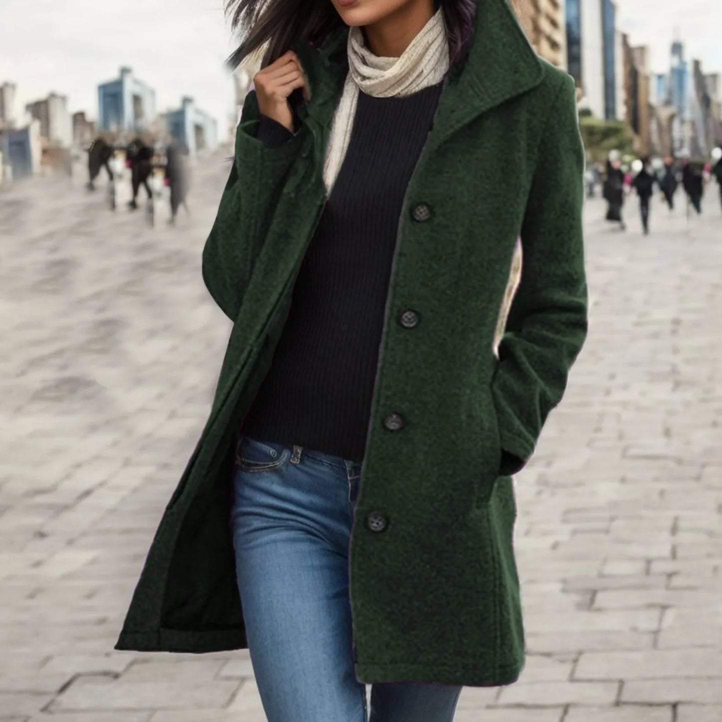 Women's Mid-Length Button Front Coat Relaxed Tailored Winter Casual Everyday Outerwear