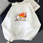 Oversized Anime Streetwear Hoodie with Flame Fox Manga Artwork