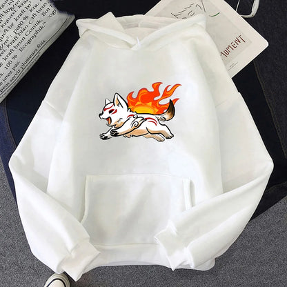 Oversized Anime Streetwear Hoodie with Flame Fox Manga Artwork