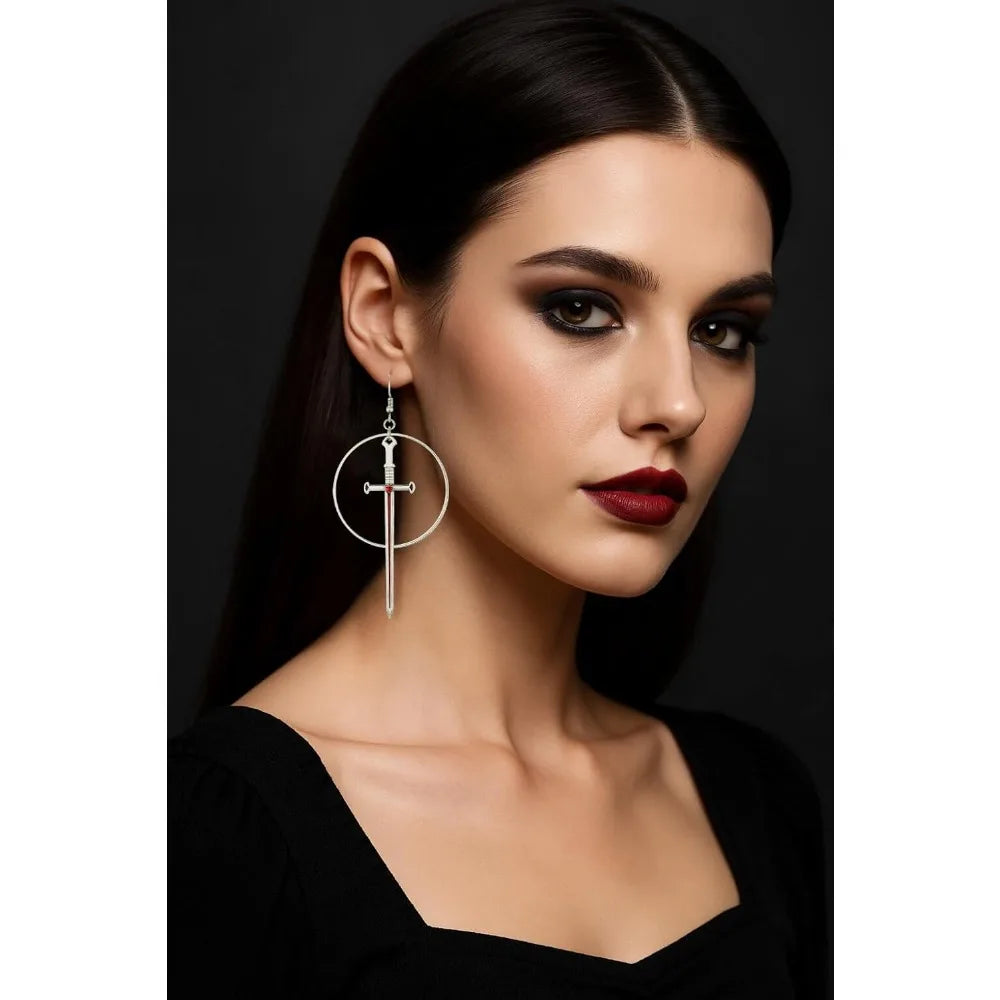 Medieval Sword Hoop Earrings for Gothic Punk and Alternative Styling