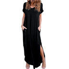 Oversized Short Sleeve Maxi Dress with Side Slit Relaxed Silhouette