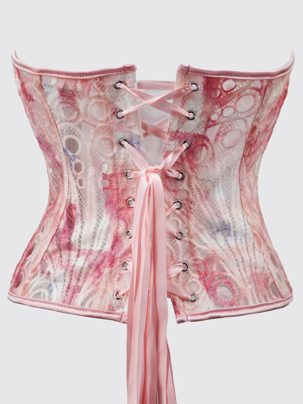 Ethereal Pink Floral Print Strapless Corset with Sweetheart Neckline