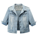 Women's Cropped Denim Jacket with Rolled Sleeves Vintage Streetwear Appeal