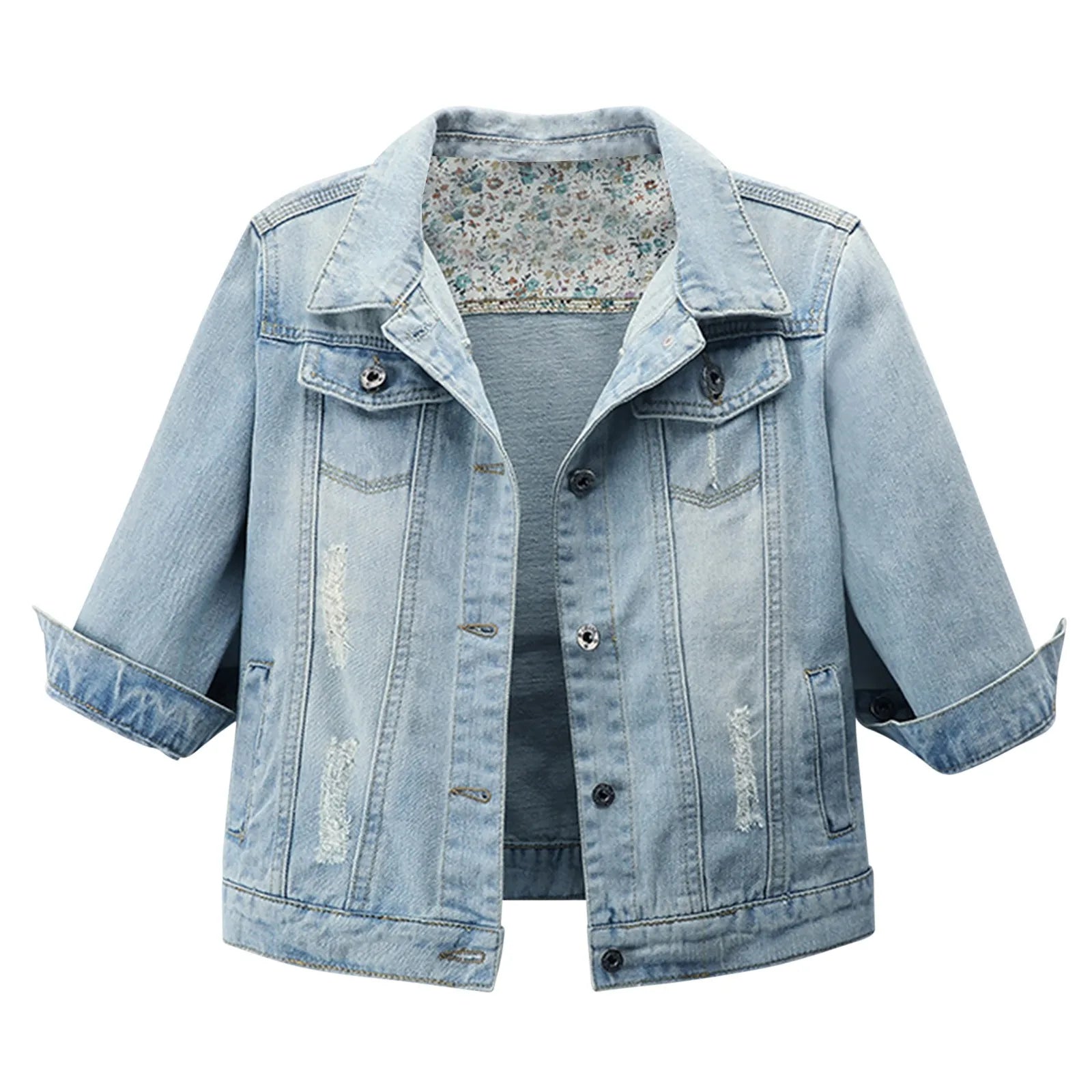 Women's Cropped Denim Jacket with Rolled Sleeves Vintage Streetwear Appeal