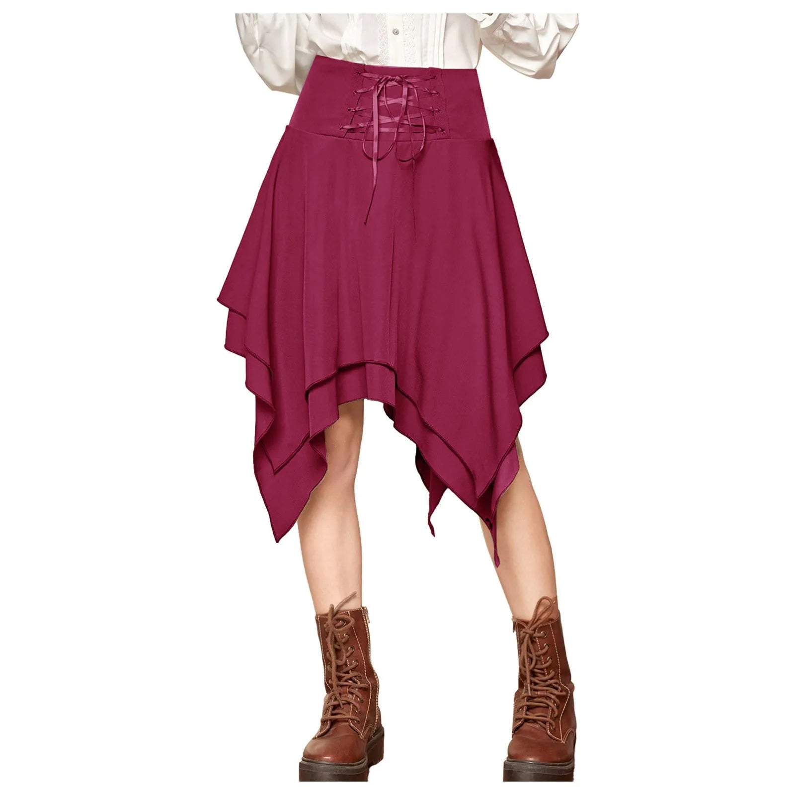 Asymmetrical Handkerchief Hem Lace Up Gothic Inspired Alternative Mini Skirt