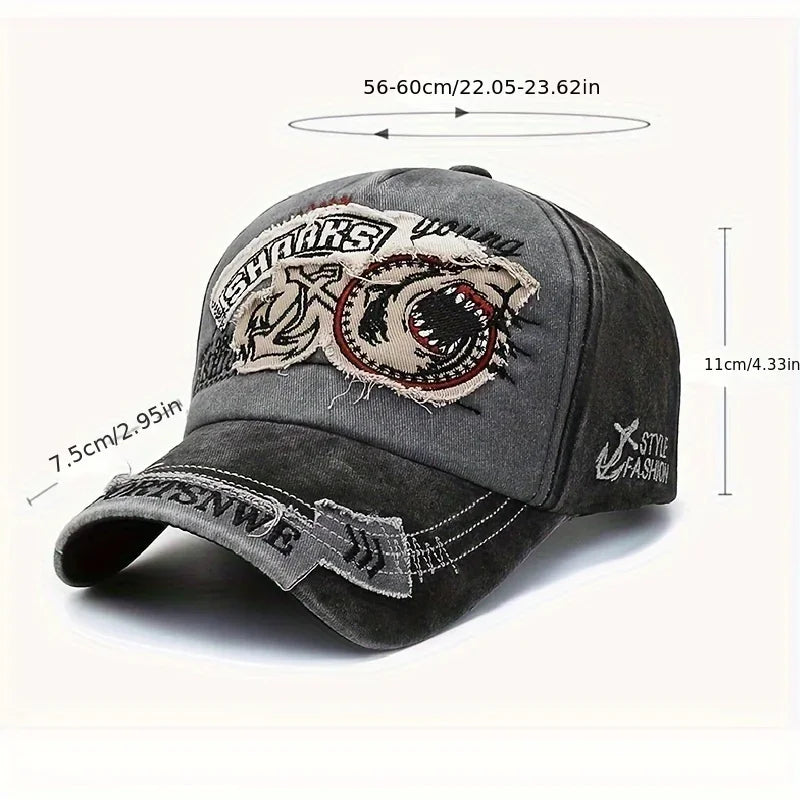Vintage Washed Embroidered Baseball Cap Adjustable Curved Brim Casual Outdoor Hat