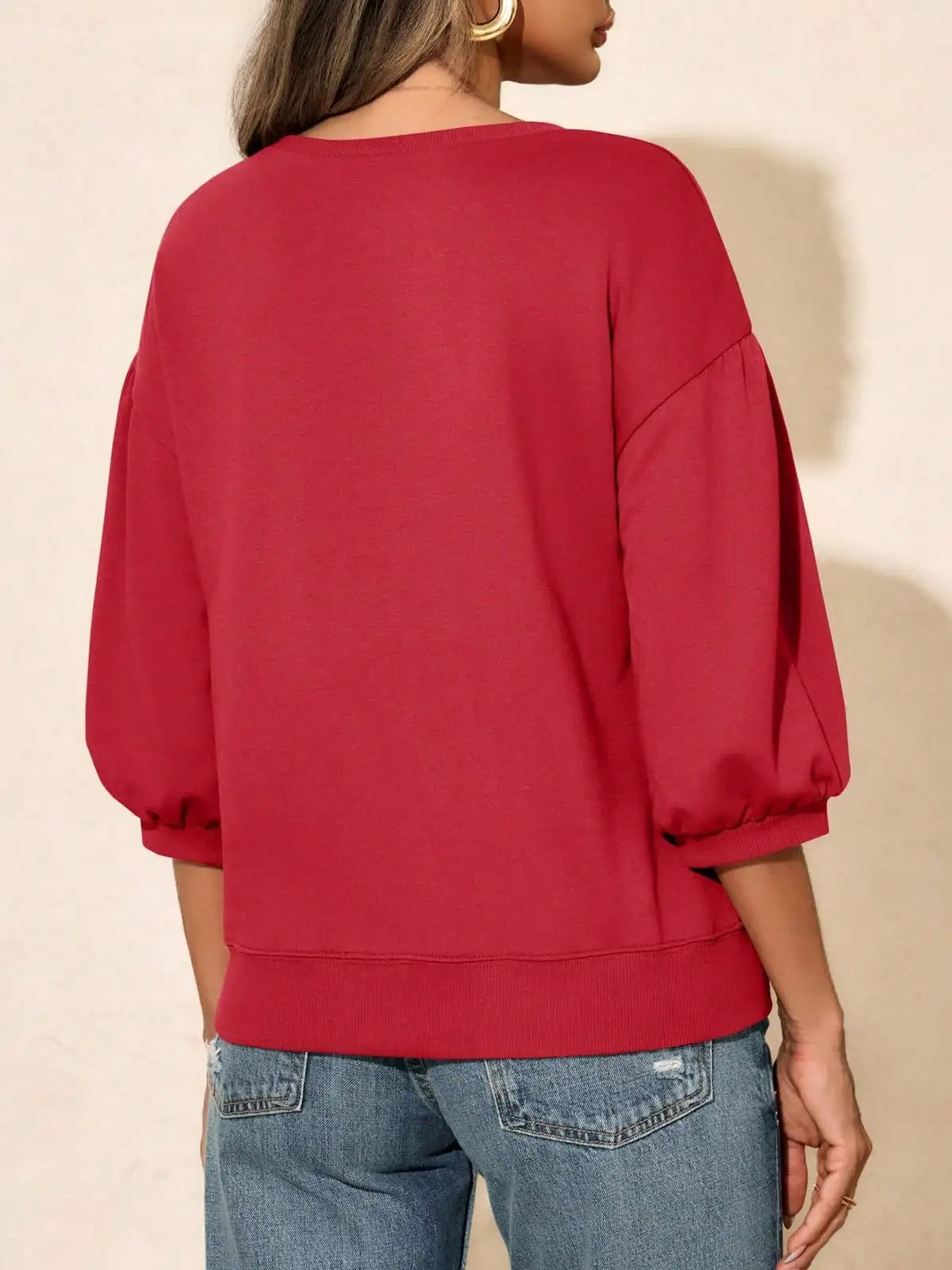 Women's Puff Sleeve Crew Neck Sweatshirt with Relaxed Fit for Contemporary Casual Fashion  Description: