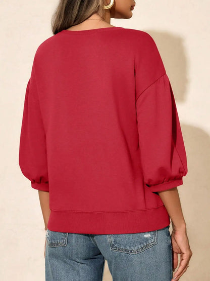 Women's Puff Sleeve Crew Neck Sweatshirt with Relaxed Fit for Contemporary Casual Fashion  Description: