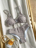 Y2K-Inspired Polka Dot High-Waisted Bikini with Pink Contrast Binding and Front Tie
