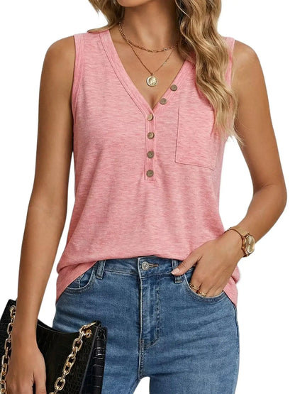 Henley V-Neck Tank Top with Relaxed Fit Casual Everyday Streetwear Summer Style