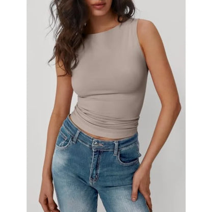 Sleeveless Side Ruched Tank Top with Slim Fit Stretch Everyday Streetwear Design