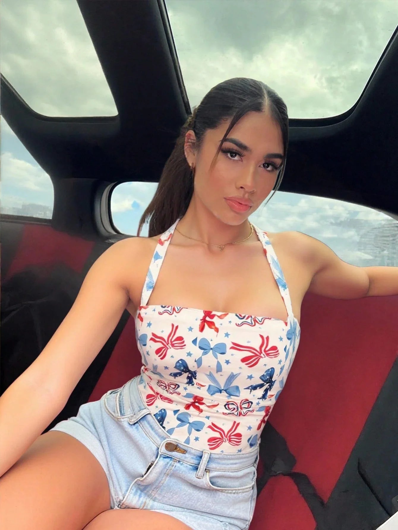 Floral Print Halter Crop Top with Bow Detail Summer Vacation Style