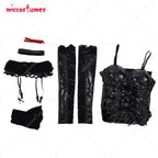 Women's Gothic Faux Leather Dress with Lace Details and Coordinated Costume Accessories