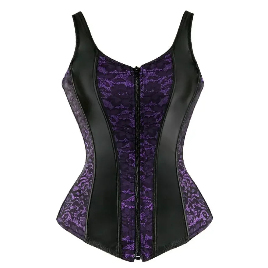 Vintage Floral Tapestry Overbust Corset with Wide Straps and Structured Seaming