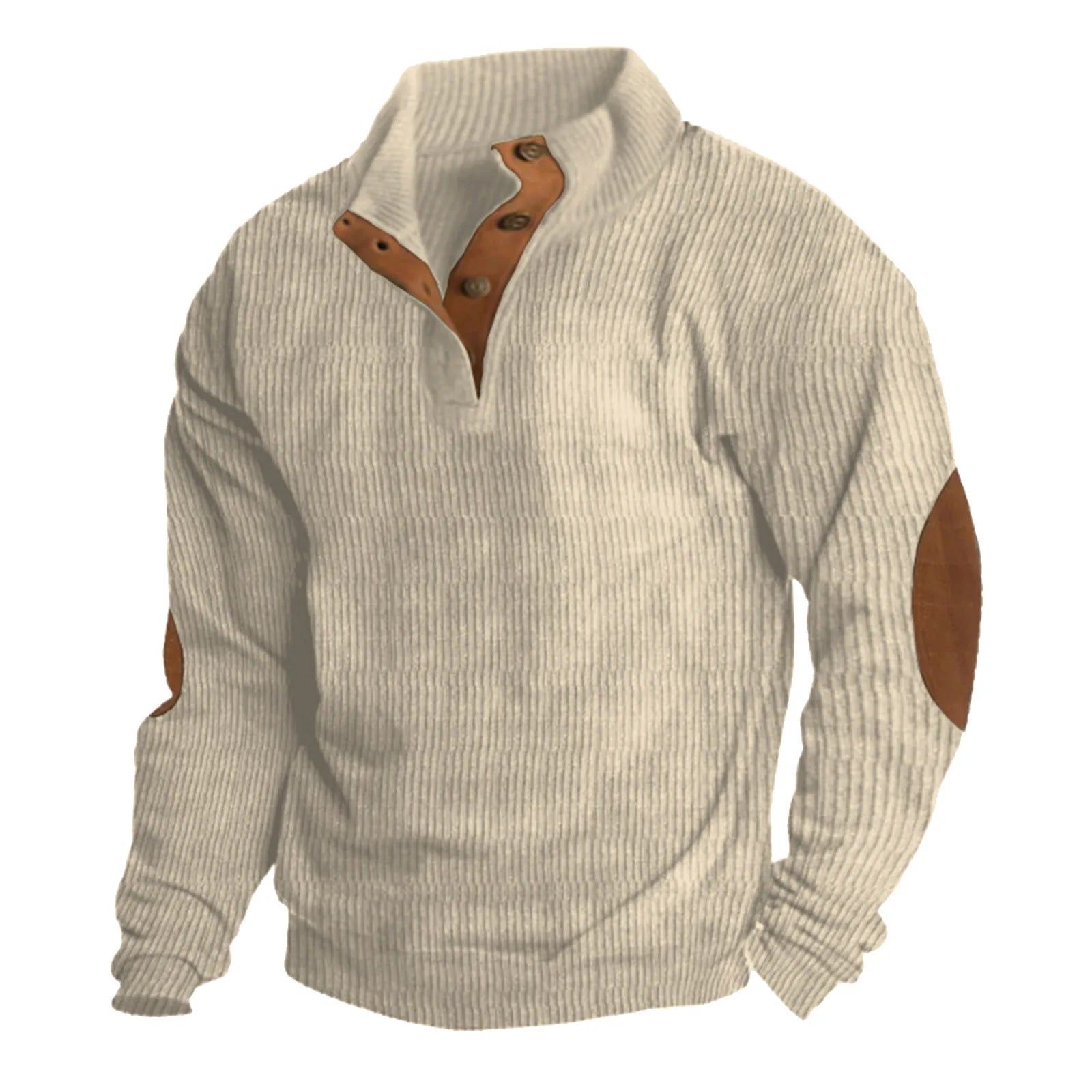 Men's Stand Collar Button Detail Relaxed Knit Streetwear Sweater Pullover