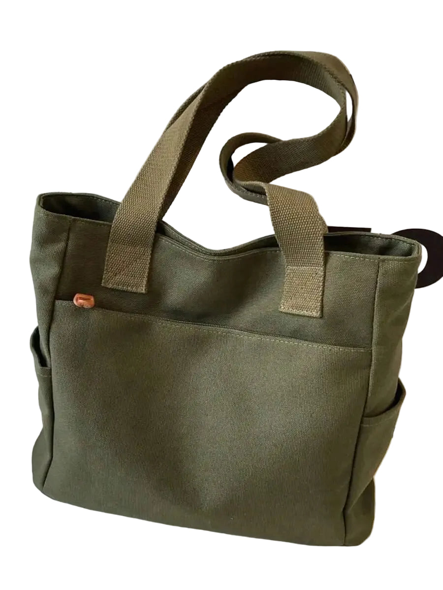 Vintage Canvas Tote Shoulder Bag with Multi Pocket Utility Design