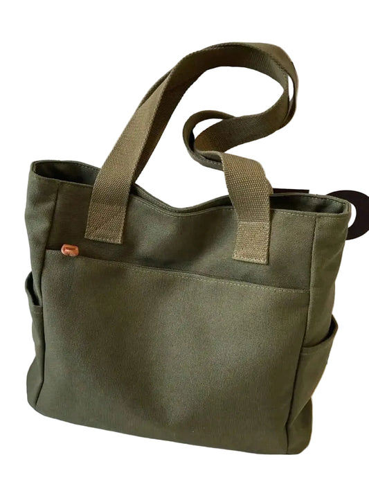 Vintage Canvas Tote Shoulder Bag with Multi Pocket Utility Design