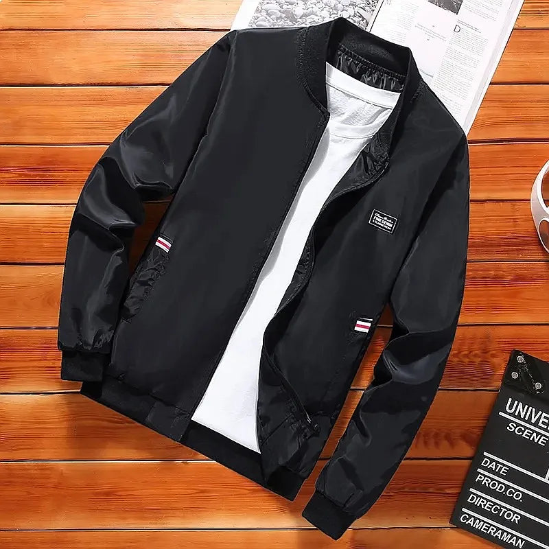 Men's Lightweight Zip Windbreaker Jacket with Stand Collar for Casual Outdoor Streetwear