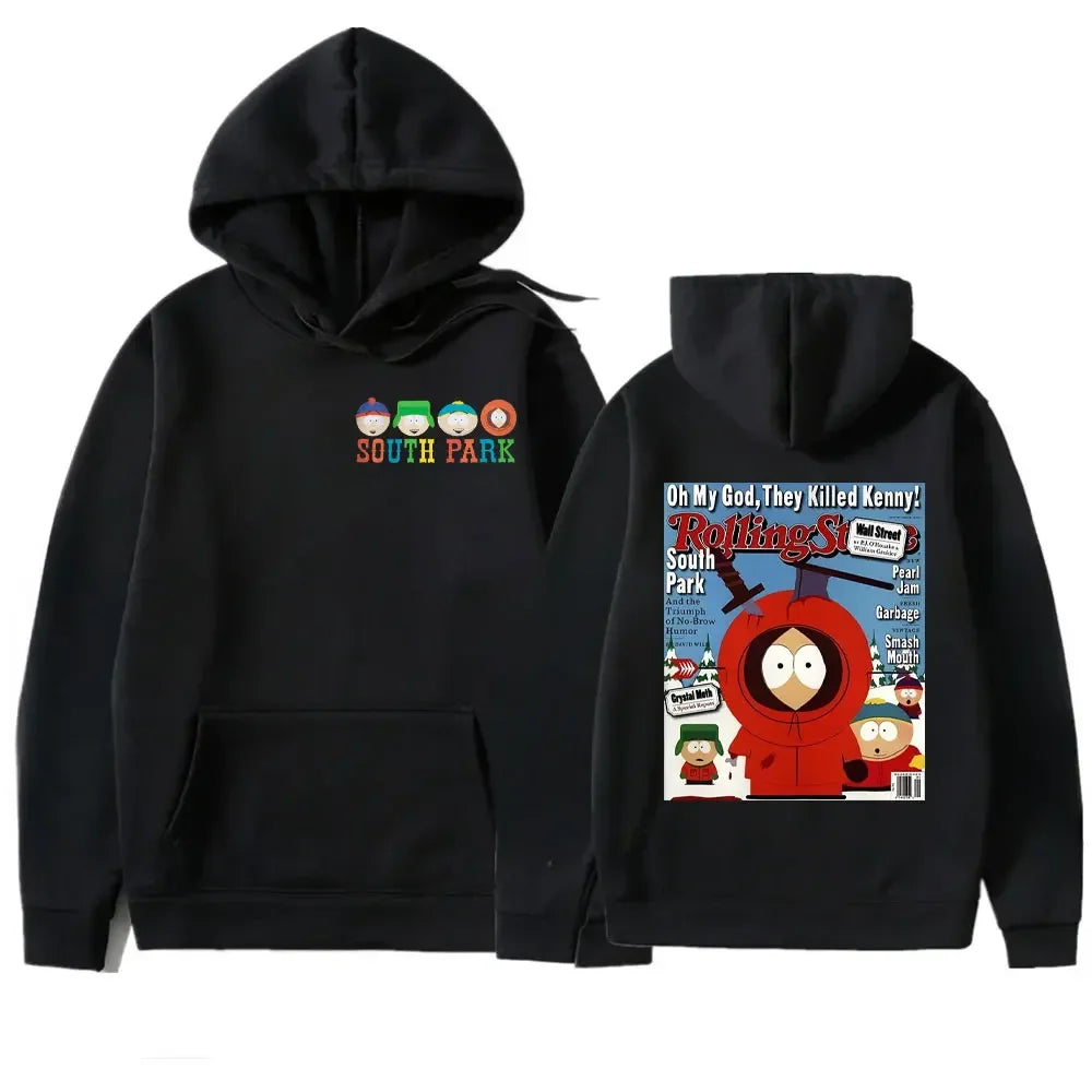 Cartoon Graphic Hoodie with Relaxed Streetwear Fit and Large Back Artwork