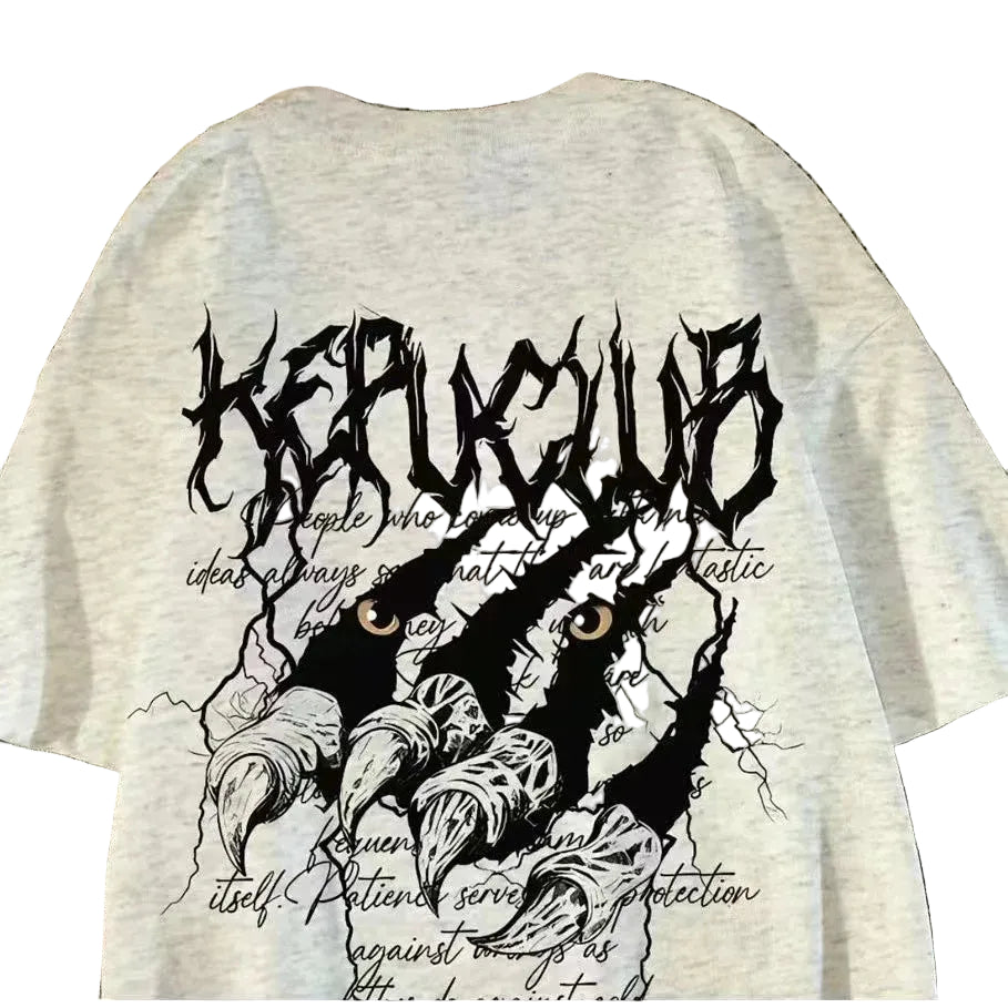 Dark Graphic Streetwear Cotton T-Shirt With Oversized Urban Artwork Style