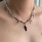 Layered Butterfly Choker Necklace with Crystal Drop Dark Romantic Gothic Style