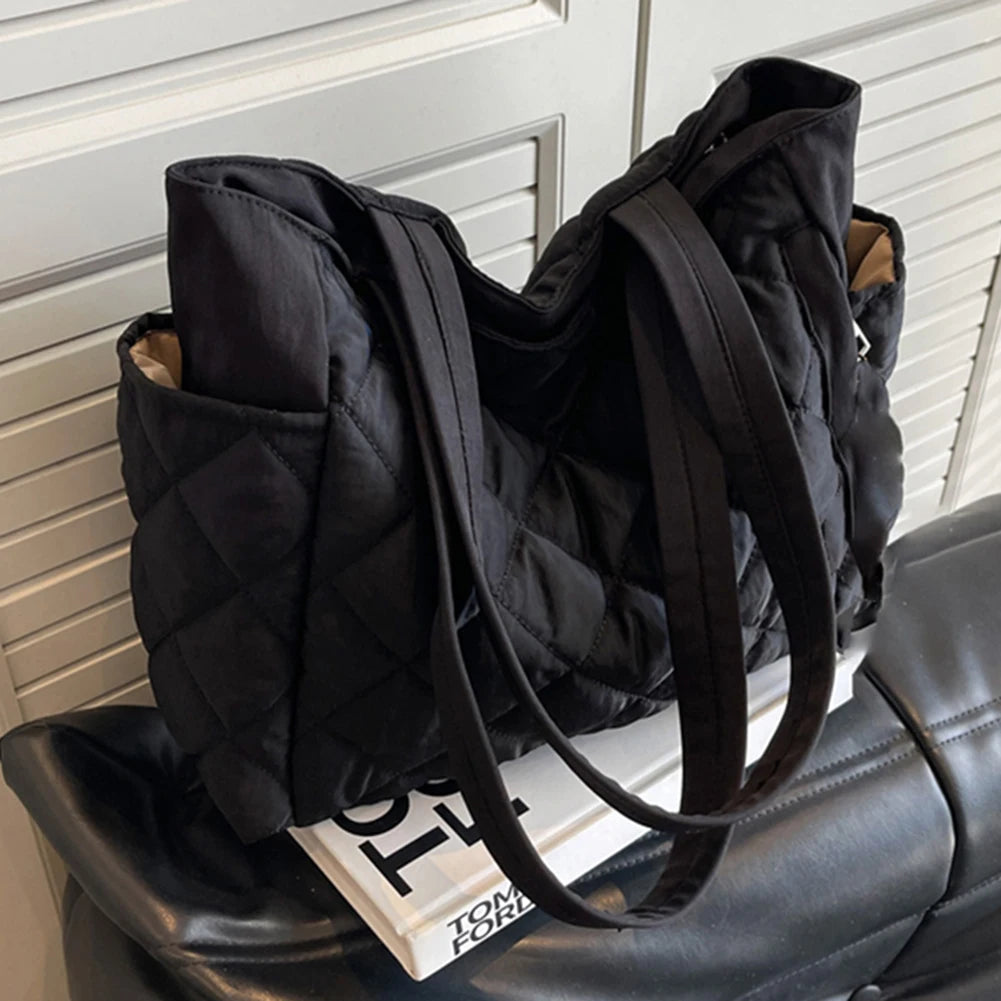 Diamond Quilted Padded Hobo Tote Bag with Adjustable Carry Strap