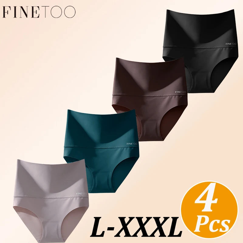 4-Piece Plus-Size Women’s High-Waisted Shaping Briefs with Seamless Construction, Wide Waistband and Assorted Neutral Colors