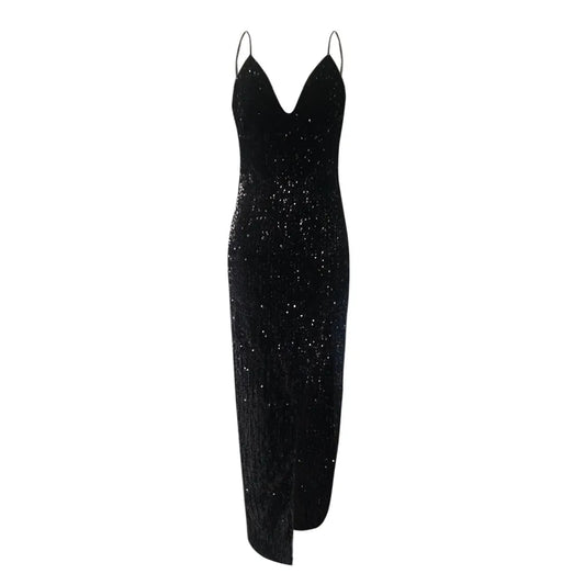 Elegant Side Slit Gothic Eveningwear Bodycon Maxi Dress