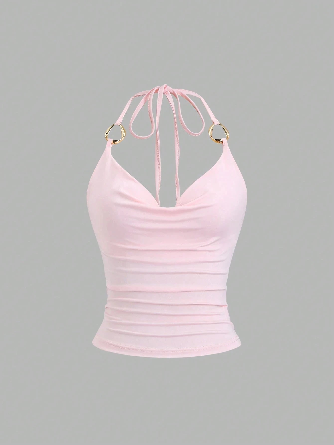 Halter Tie Crop Top with Draped Neckline Slim Fit Contemporary Streetwear Style