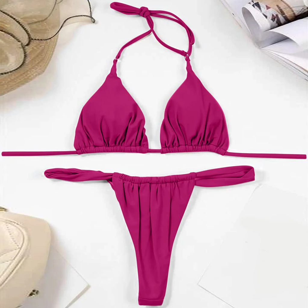 Solid Royal Blue Triangle String Bikini Set with Tie Fastenings