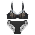 Edgy Black Geometric Strappy Wire-Free Bra and Thong Set