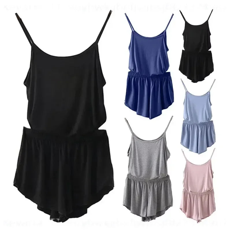 Women's Two-Piece Summer Pajama Set with Sleeveless Camisole Top and Matching Shorts, Solid-Color Lightweight Sleepwear Loungewear