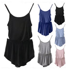 Women's Two-Piece Summer Pajama Set with Sleeveless Camisole Top and Matching Shorts, Solid-Color Lightweight Sleepwear Loungewear