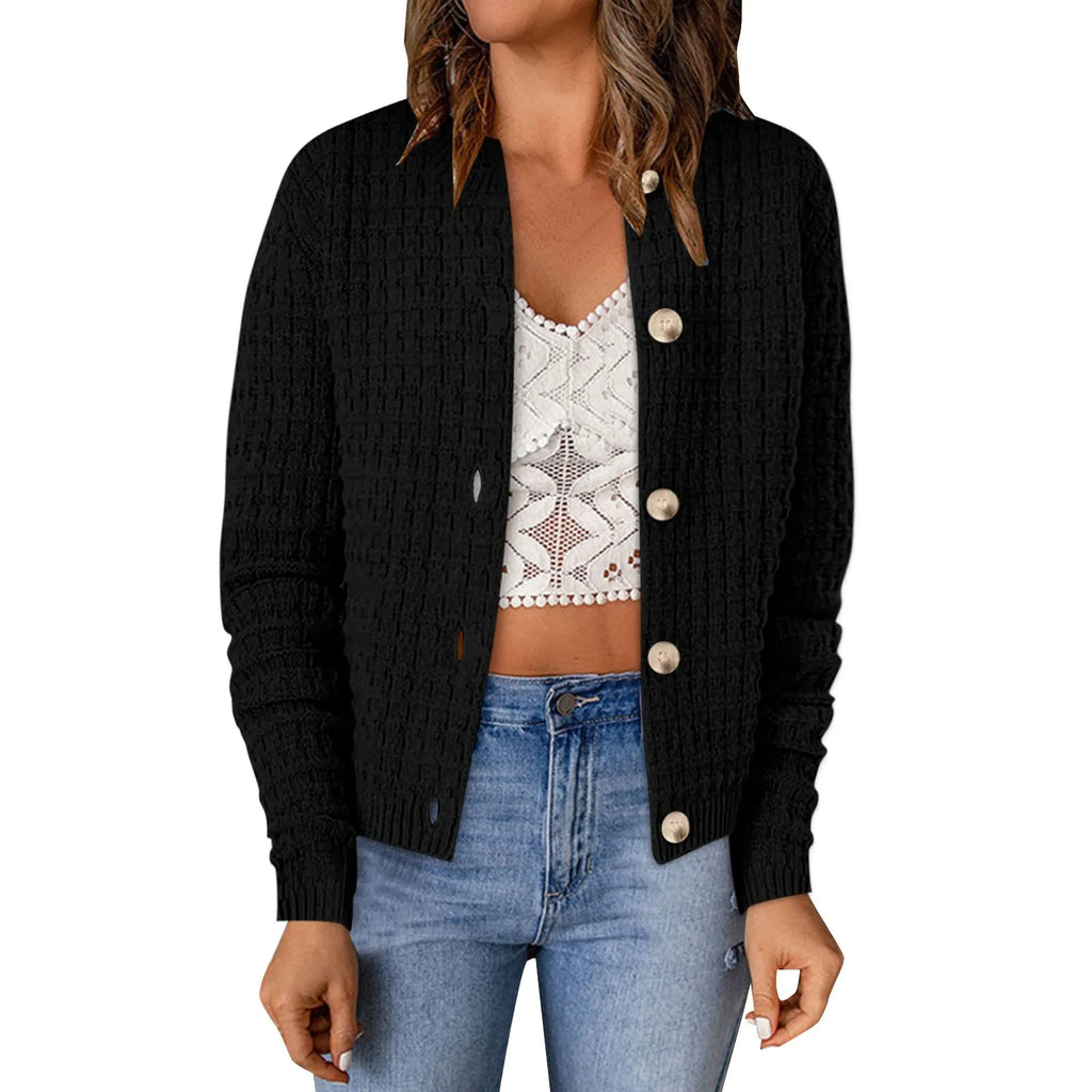 Women's Button Front Knit Cardigan Sweater with Relaxed Everyday Silhouette
