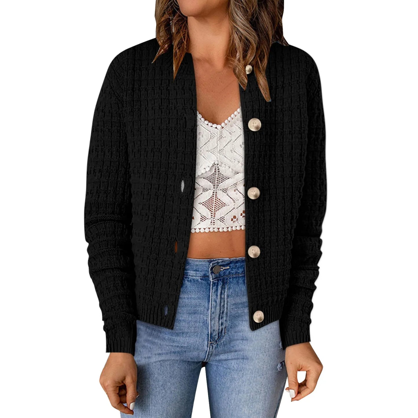 Women's Button Front Knit Cardigan Sweater with Relaxed Everyday Silhouette