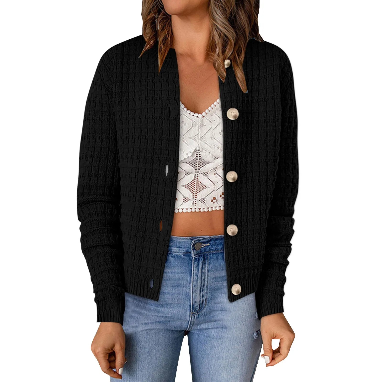 Women's Button Front Knit Cardigan Sweater with Relaxed Everyday Silhouette