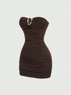 Strapless Ruched Bodycon Mini Dress with Metallic Accent Contemporary Silhouette