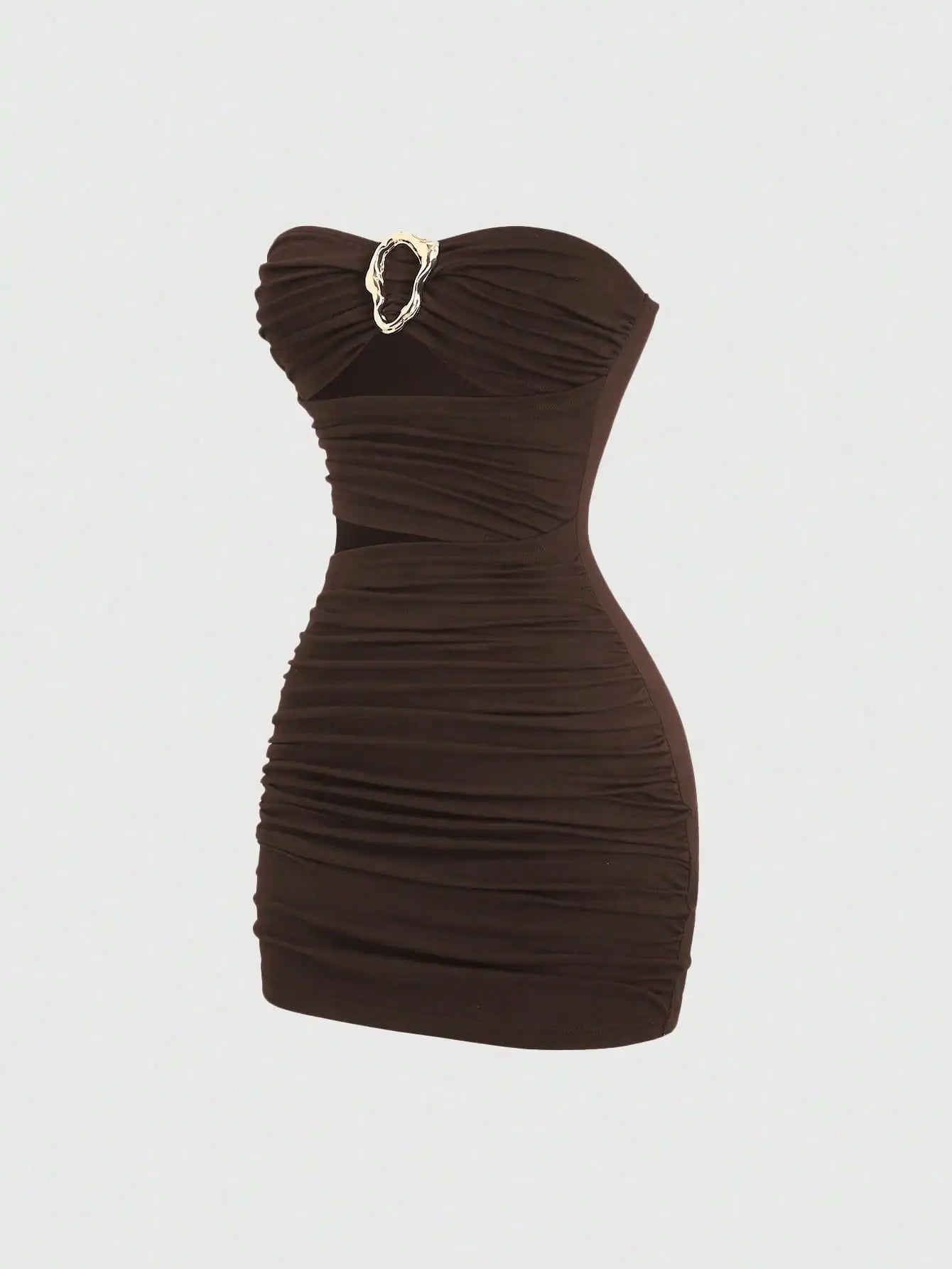 Strapless Ruched Bodycon Mini Dress with Metallic Accent Contemporary Silhouette