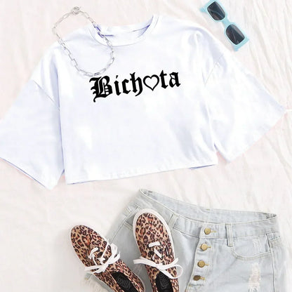 Women's Gothic Typography Crop Top for Contemporary Streetwear Casual Everyday Fashion Style