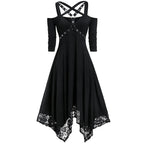 Strappy Gothic Lace Hem Maxi Dress With Alternative Dark Romantic Aesthetic
