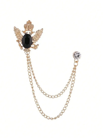 Vintage Court Style Skull Chain Brooch with Layered Tassel Jacket Accent
