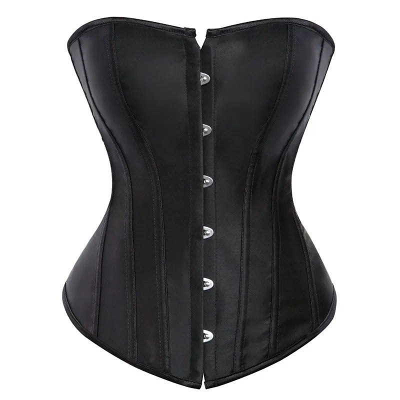Luminous Teal Satin Overbust Corset with Front Metal Busk