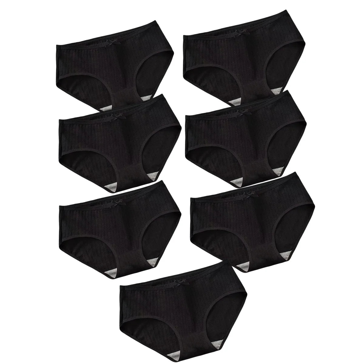 Seven-Piece Ribbed Cotton Blend Mid-Rise Brief Set with Bow Detail