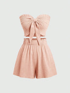 Front Knot Strapless Top and Shorts Summer Casual Co-Ord Set
